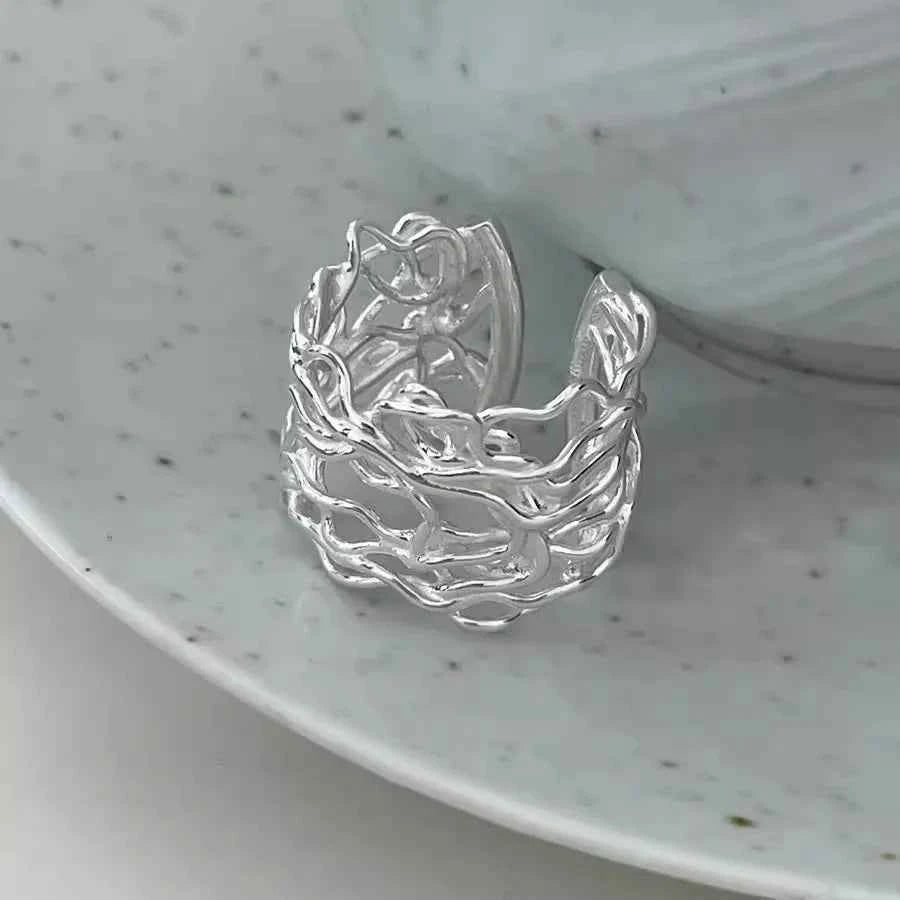 Silver Irregular Mesh Skeleton Line Ring