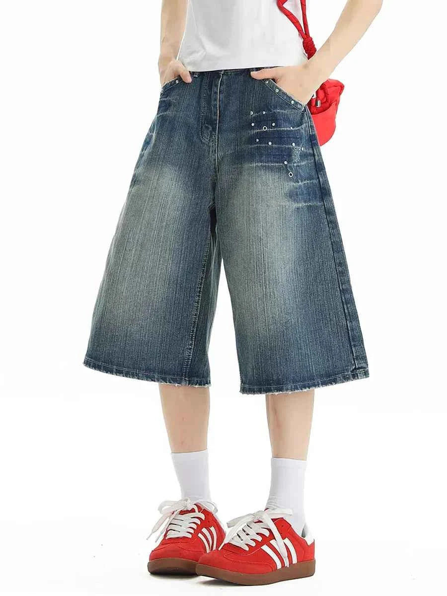 Flexible Hip Hop Vintage Distressed Denim Jorts