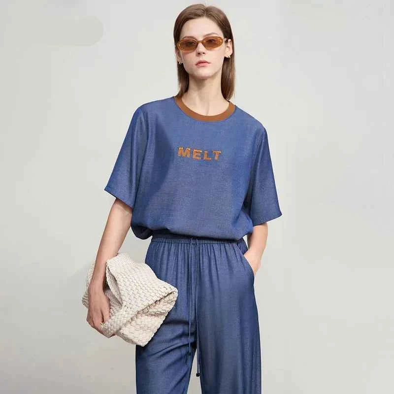 Minimalist Embroidered Loose Slim Colorblocked T-Shirt
