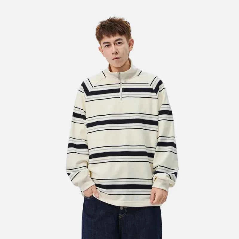 Y2K Retro Loose Stripes Half Zipper Sweatshirt