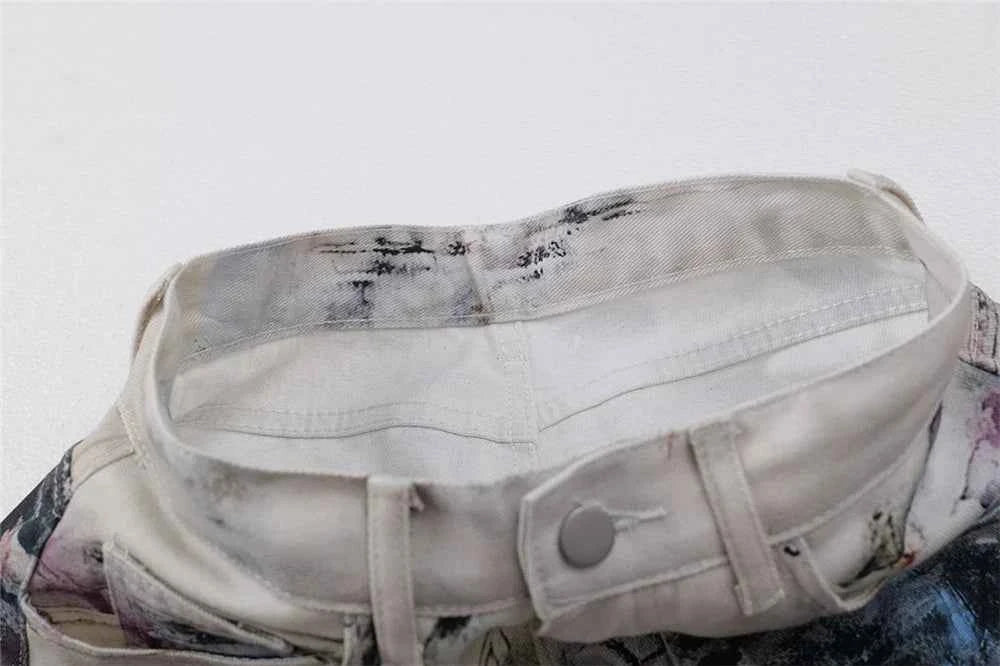 Artistic Vintage Washed Splatter Paint Jeans