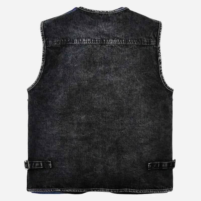 Fishing Style V-Neck Multi-Pocket Denim Vest