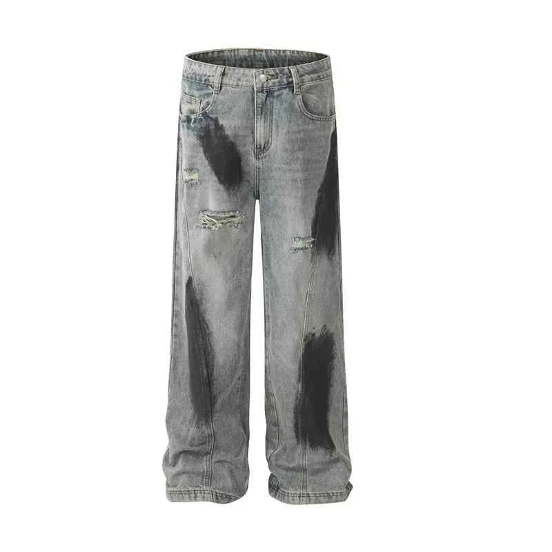 Vintage Streetwear Ripped Straight Wide Jeans