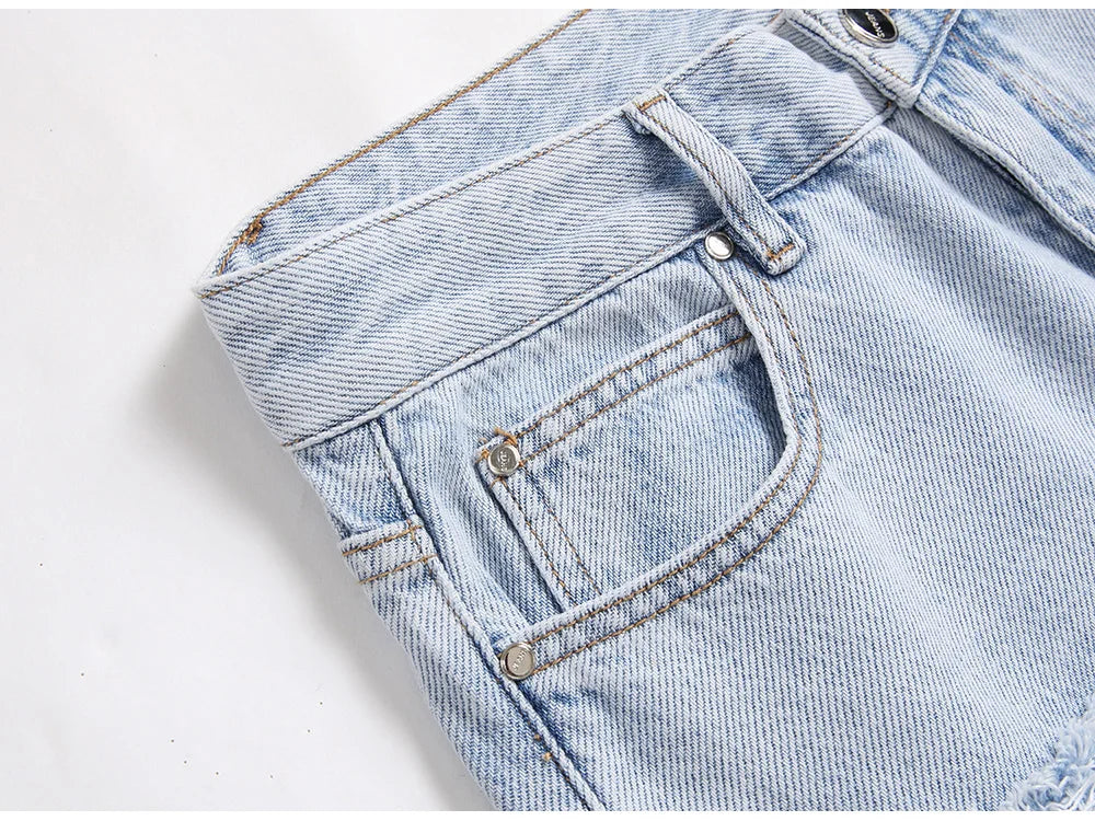 Light Blue Fringe Destroyed Jeans