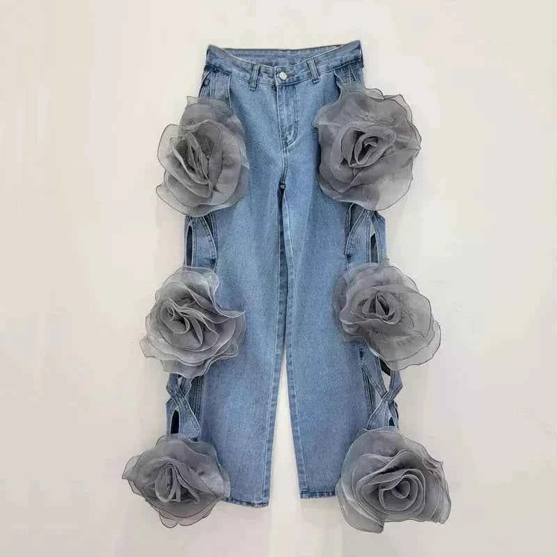 Butter-Smooth Floral Wide Leg High Waist Jeans