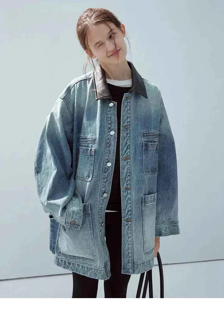 Retro Loose French Splicing Denim Jacket