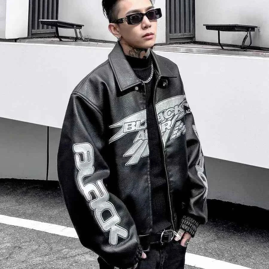 Retro Punk Embroidered Leather Motorcycle Jacket