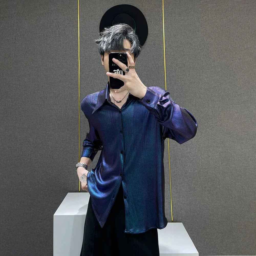 Men Metallic Gradient Shoulder Pad Shirt