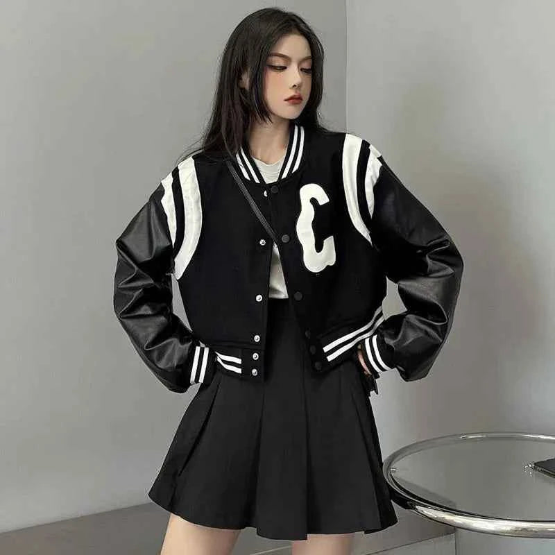 Autumn Korean Letter Embroidery Leather Jacket