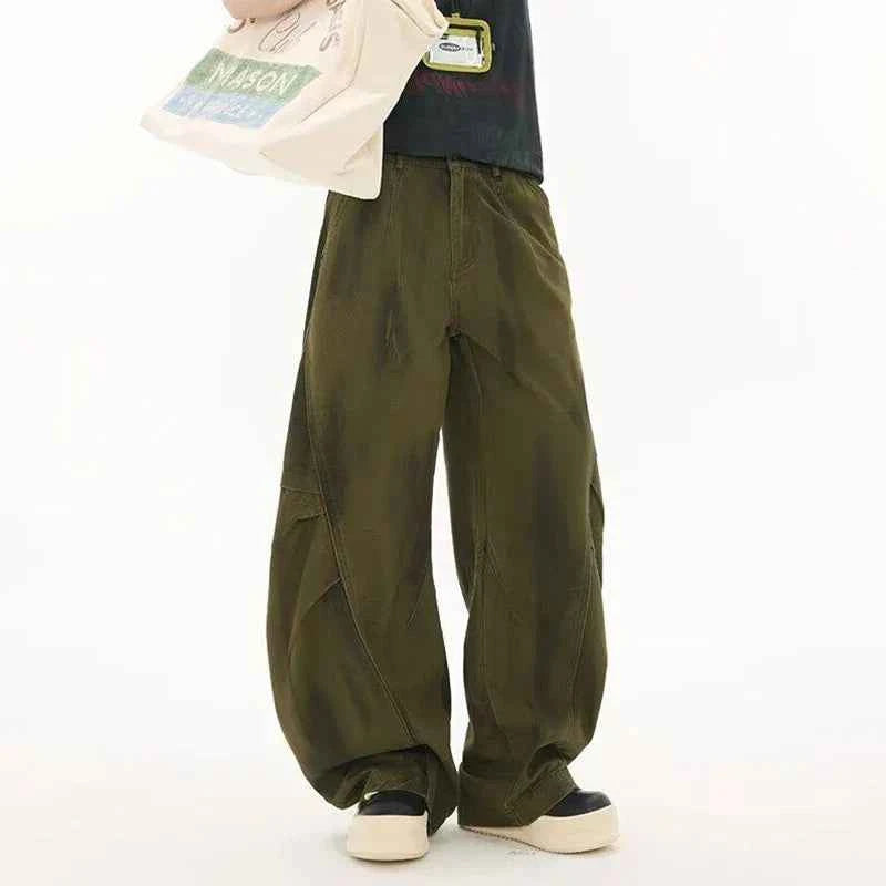 Contrast Green Casual Straight Wide Leg Jeans