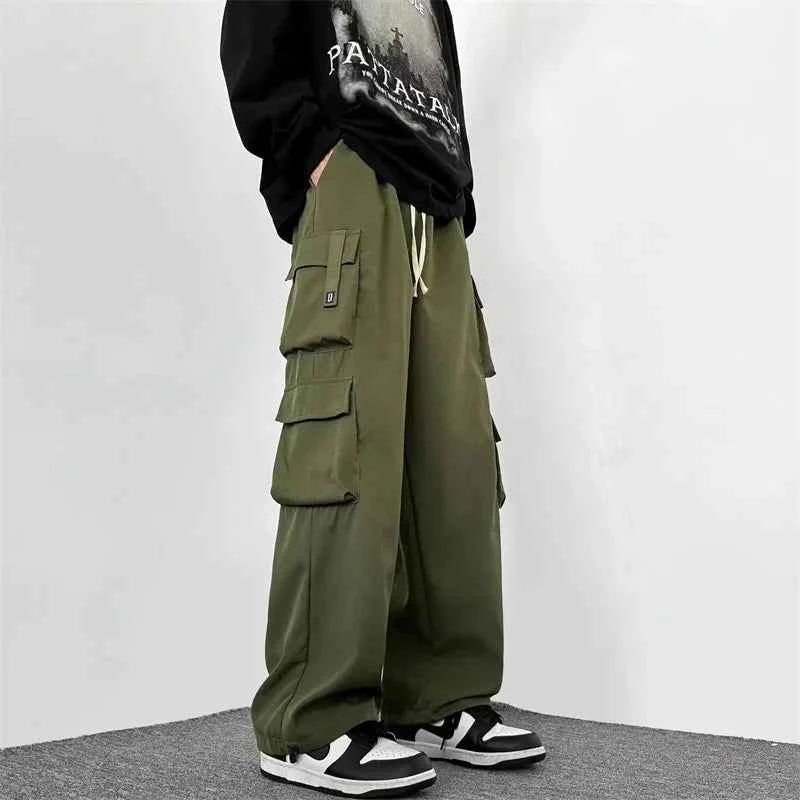 Vintage Cargo Pocket Drawstring Baggy Wide Pants