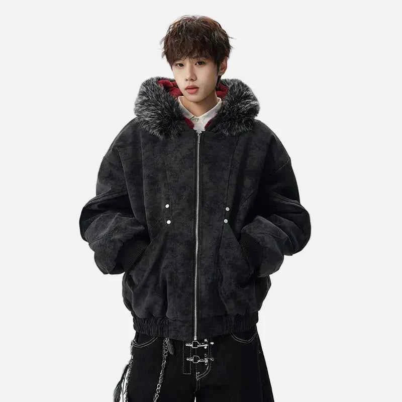 Stylish Warm Fleece Lined Hooded Fur Jacket