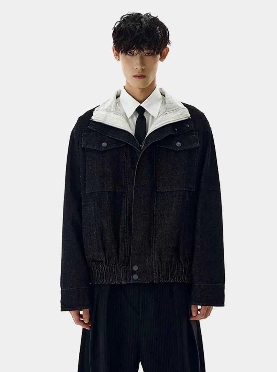 Streetwear Spliced Fake Two Pieces Denim Jacket