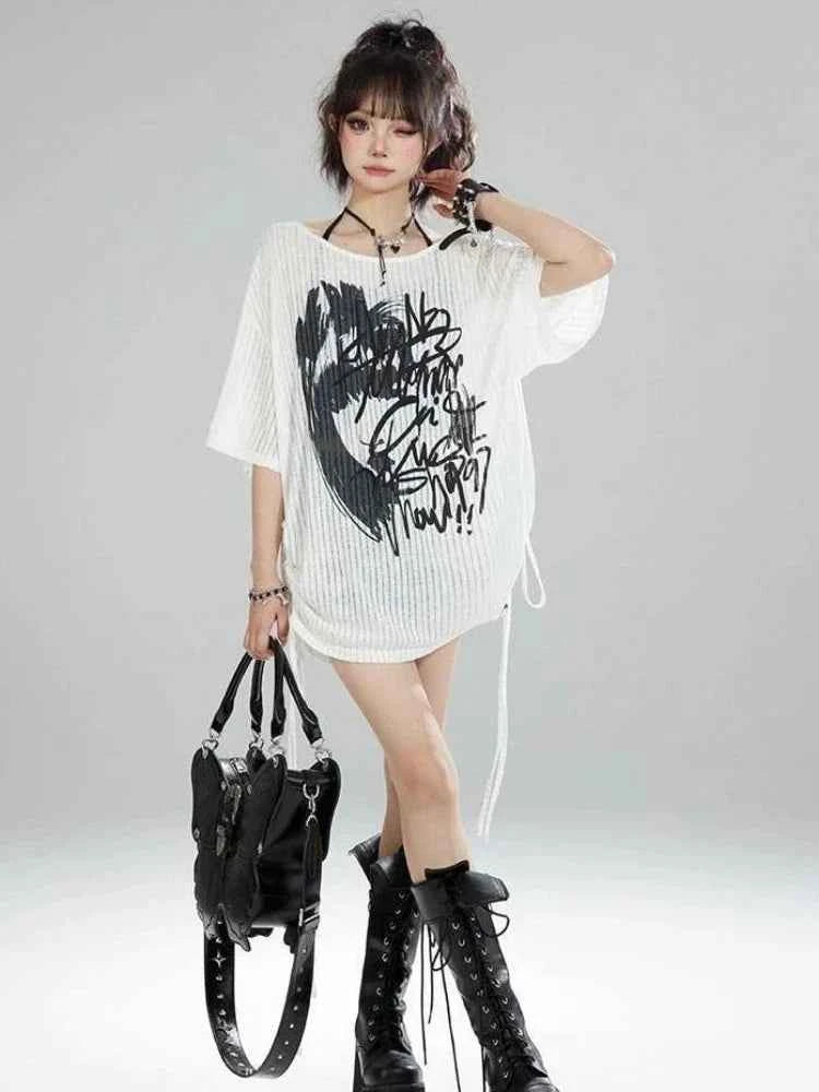 Y2K Gothic Summer Letter Print Casual T-Shirt