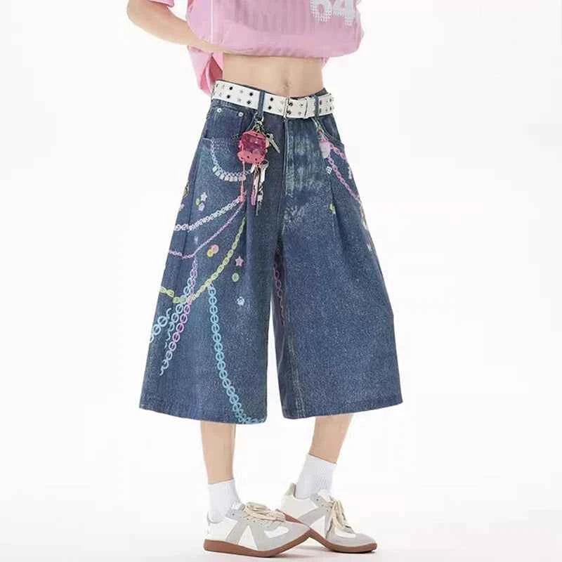 Stylish Loose Straight Cropped Denim Jorts