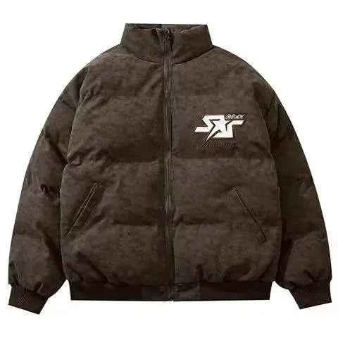 Embroidered Neutral Vintage Style Puffer Jacket