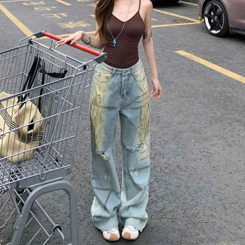 Modern High Waist Baggy Ripped Jeans
