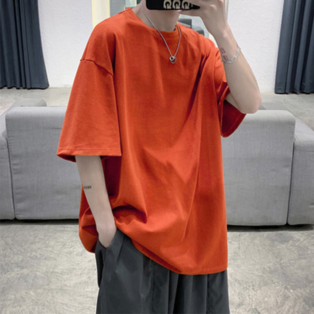 Loose Round Neck Plain T-Shirt