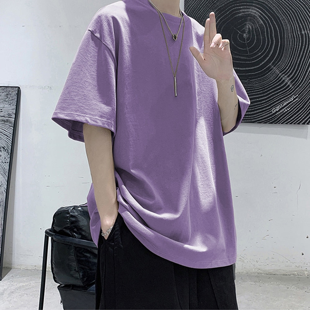 Loose Round Neck Plain T-Shirt