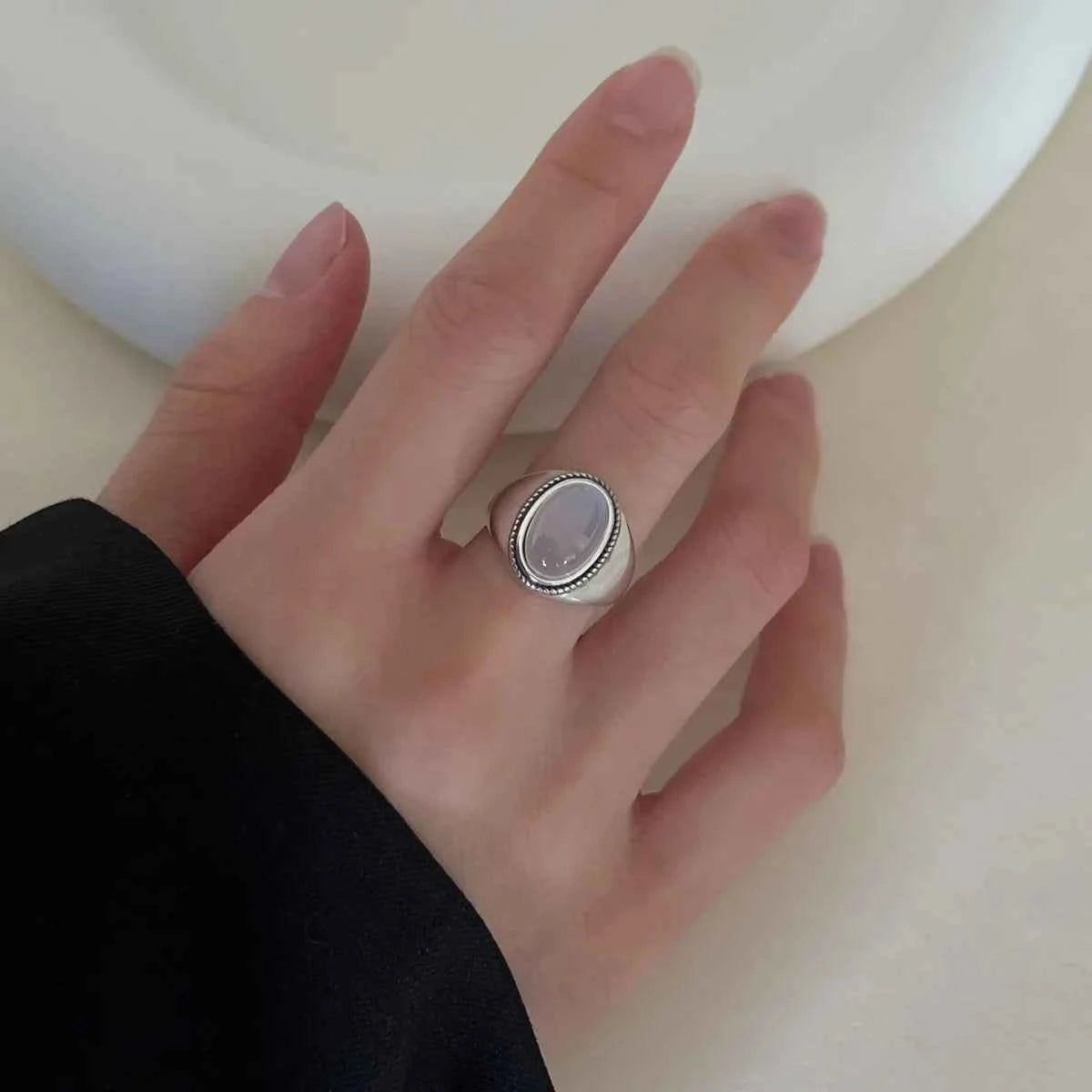 Elegant Oval Stone Cuff Finger Ring