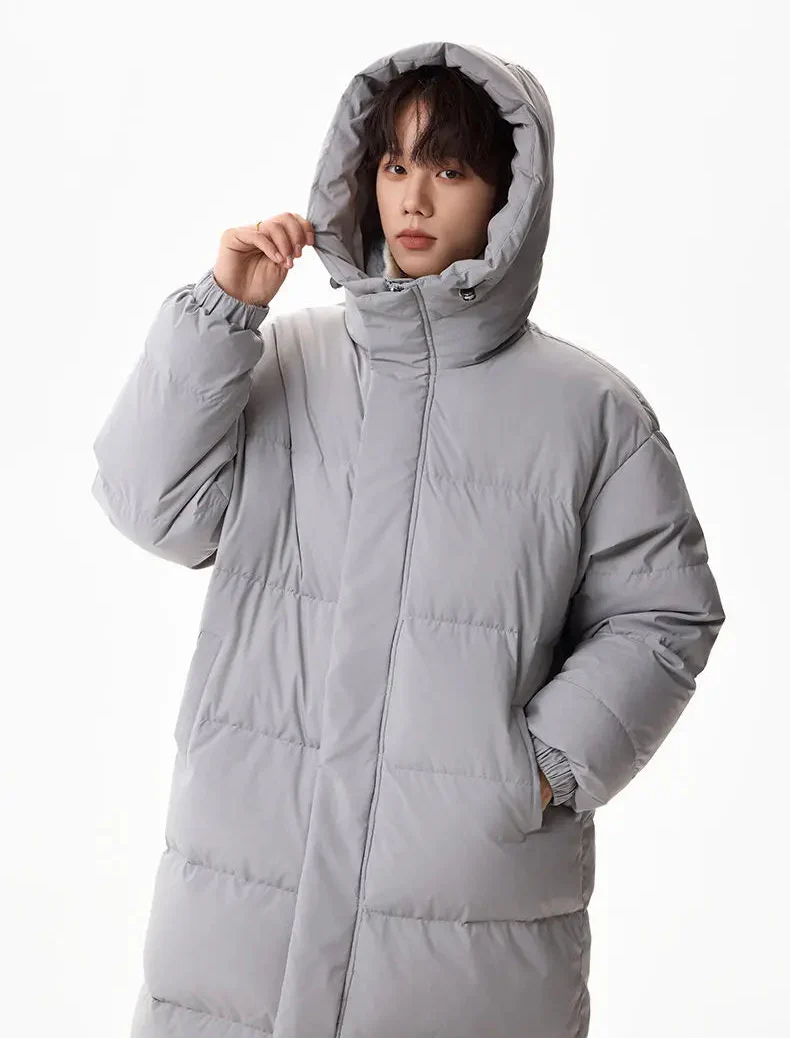 Fashionable Solid Color Hooded Puffer Zipper Coat - Luxuryurbanwear