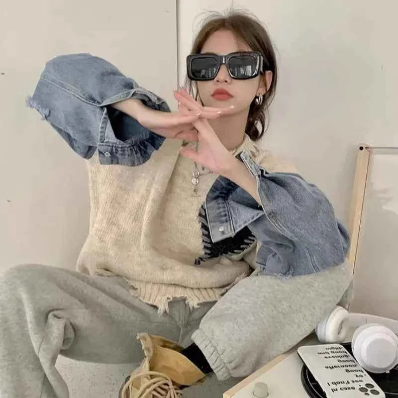 Cozy Patchwork Asymmetric Hem Sweater
