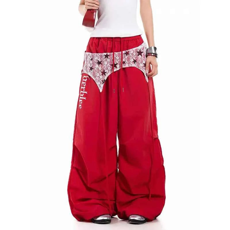Durable Red Oversized Parachute Cargo Jogger