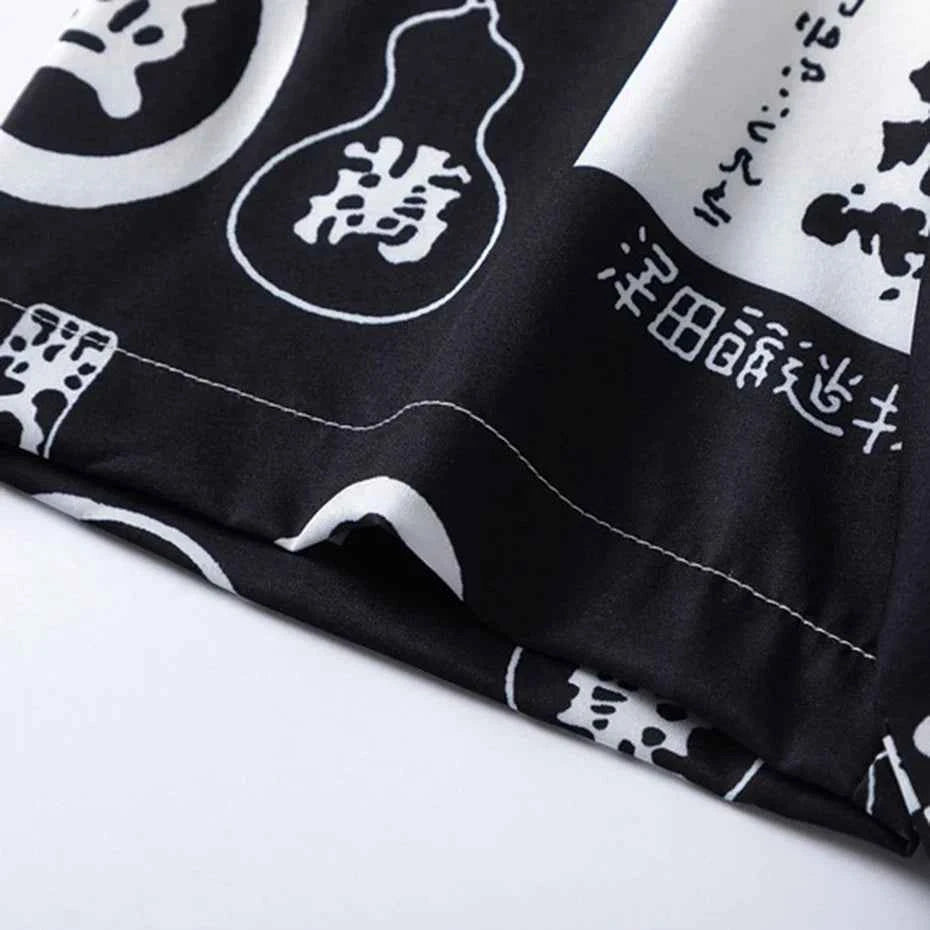 Japanese Style Printed Button Up Short Sleeve Shirt