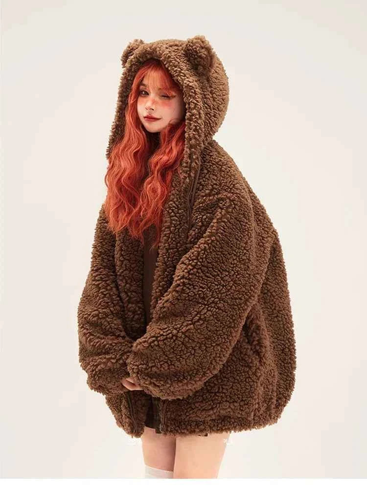 Brown Thick Faux Fur Bear Jacket