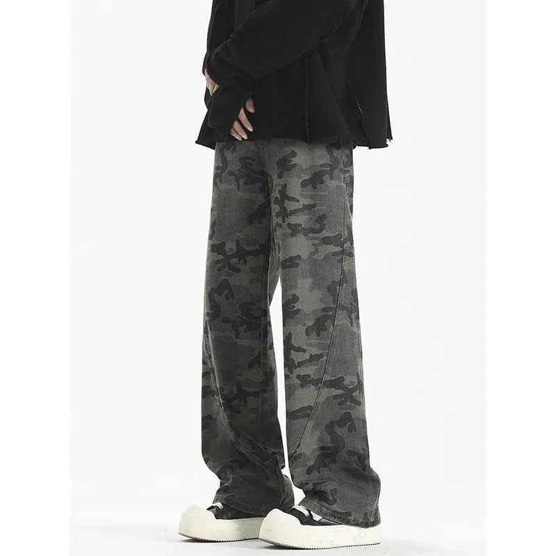 Versatile High Street Camouflage Baggy Jeans