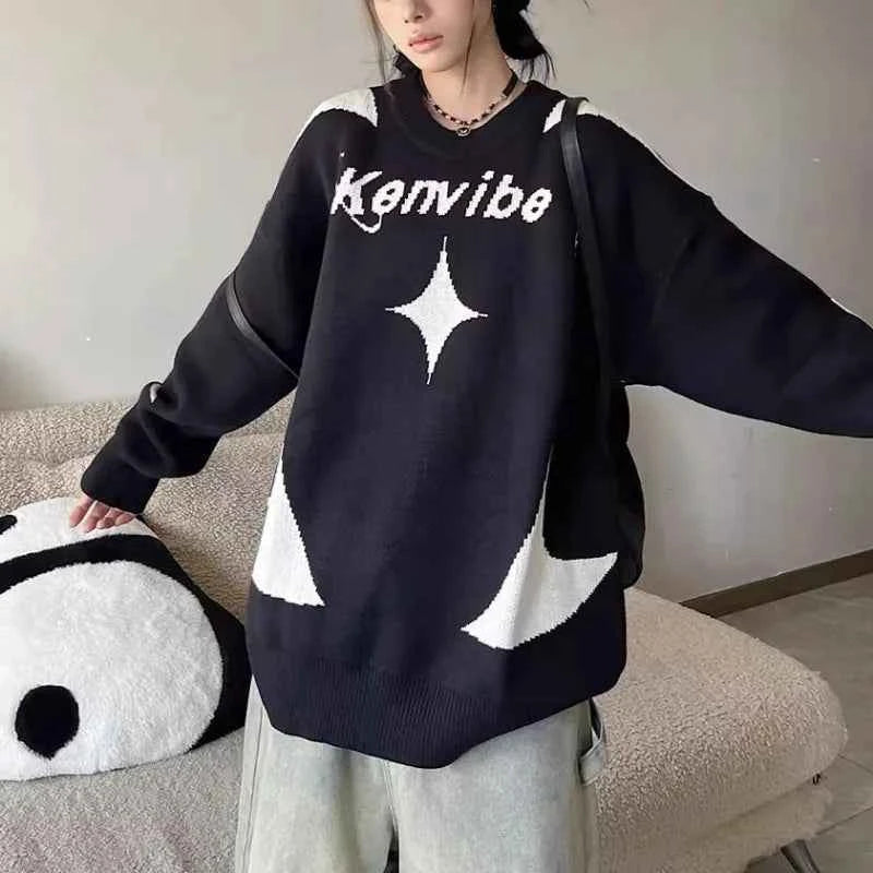 Casual Cozy Letter Print Knit Sweatshirt