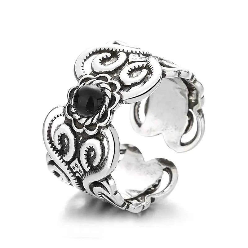 Ethnic Silver Wide Pattern Thai Ring