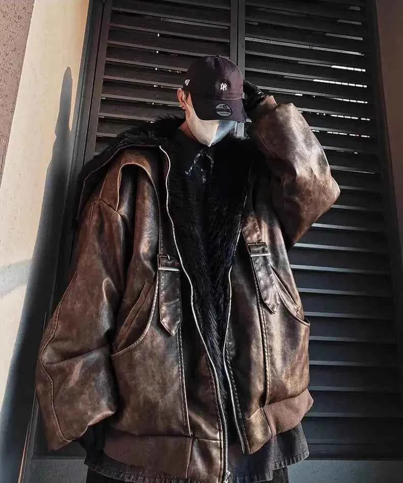 Luxurious High Quality Faux Fur Leather Hooded Jacket