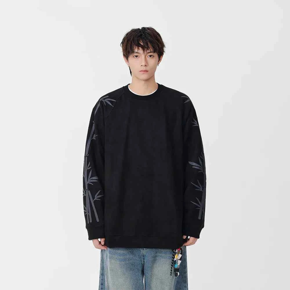 Bamboo Pattern Crew Neck Sweatshirt