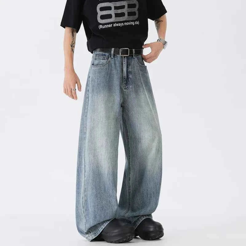 Streetwear Wide Leg Washed Denim Jeans