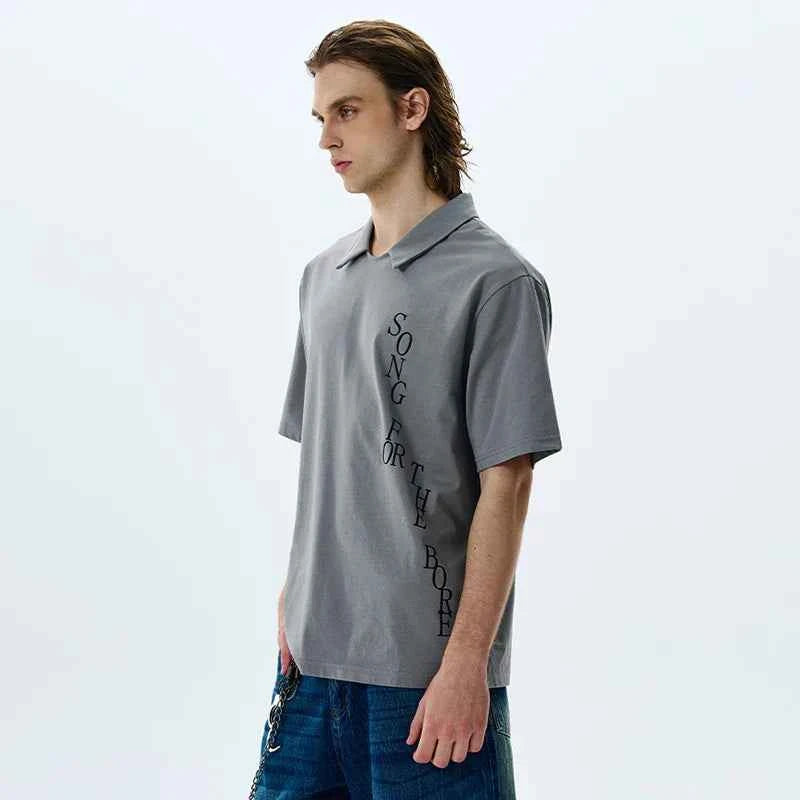 Elegant Letter Printed Short Sleeve Polo T-Shirt