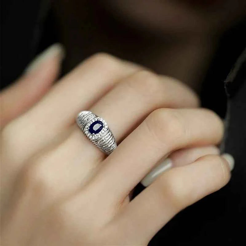Blue Stone Vintage Geometric Stackable Ring