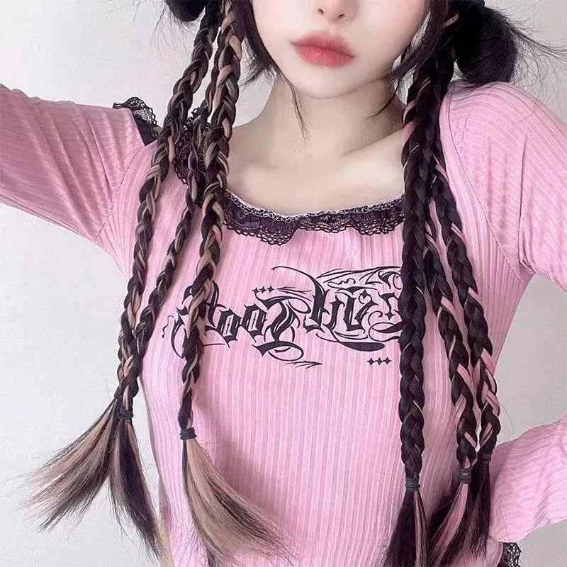 Streetwear Pink Y2K Long Sleeve Crop T-Shirt