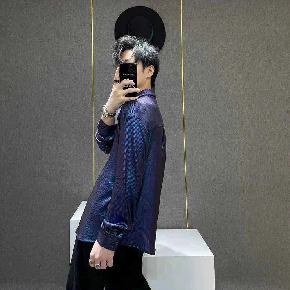 Men Metallic Gradient Shoulder Pad Shirt