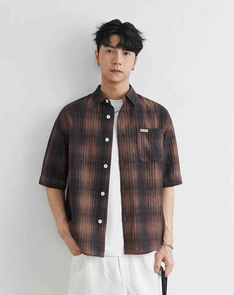 Stylish Casual Plaid Embroidered Short Sleeve Shirt