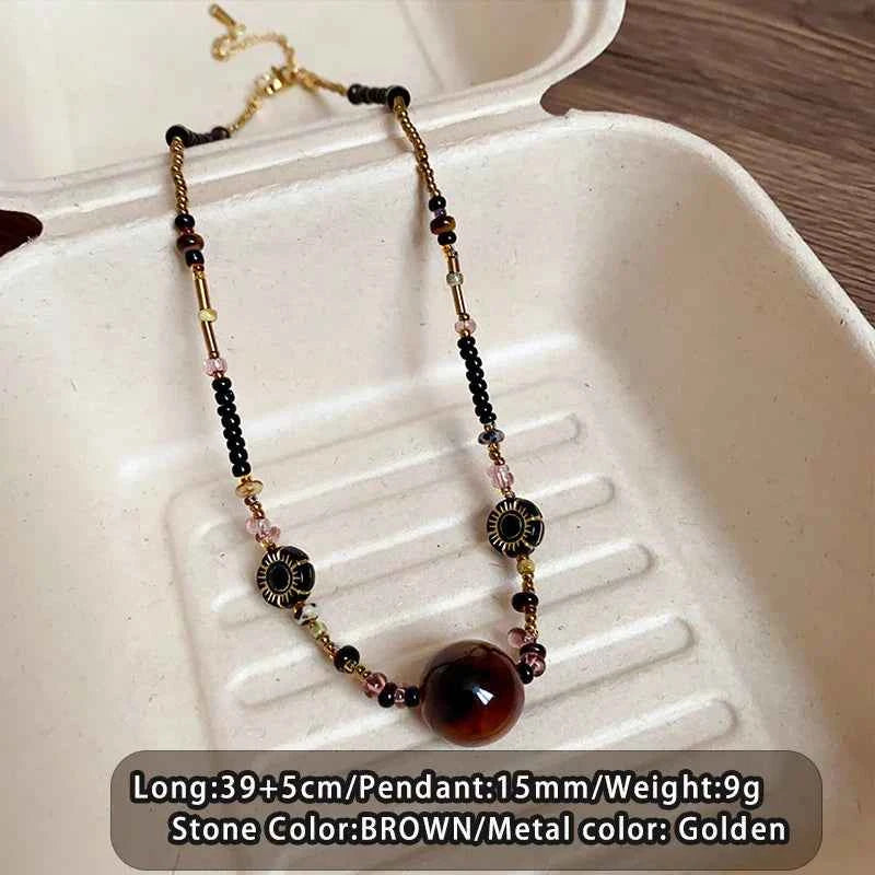 Handmade Bohemian Beaded Tiger Eye Necklace