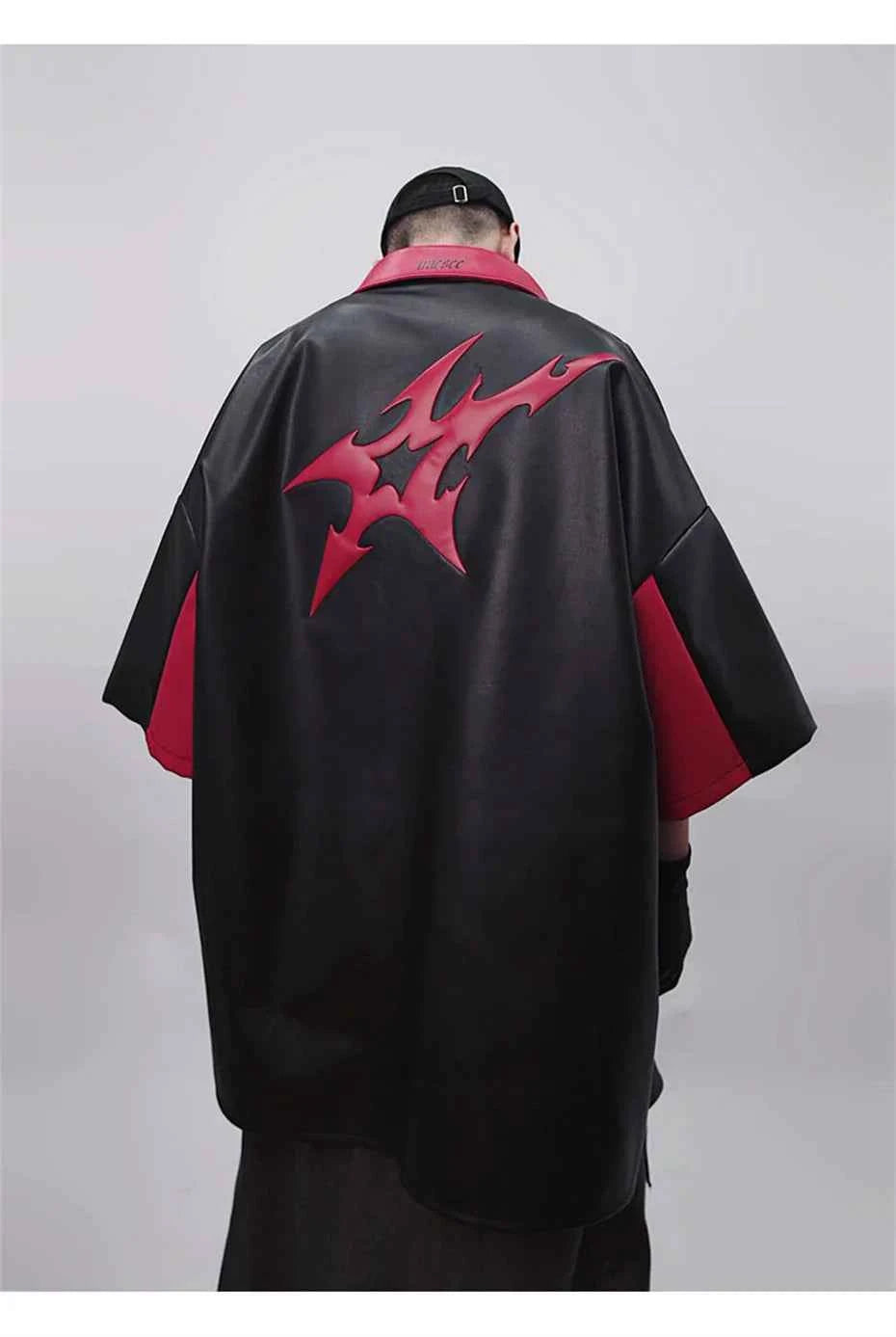 Men's Punk Short Sleeve Zipper Print Leather Jacket