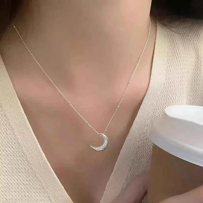 Women Frosted Moon Sterling Silver Necklace