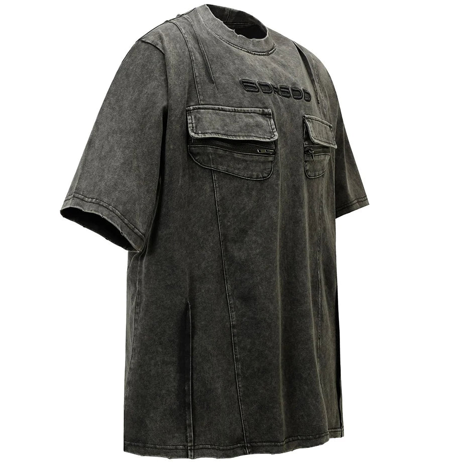 Oversized Cargo Pockets Patchwork T-Shirts