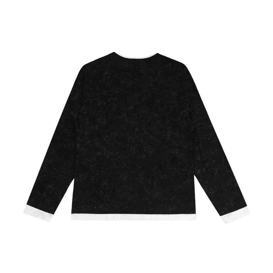Effortless Fake Two Pieces Graffiti Print Long Sleeve T-Shirt