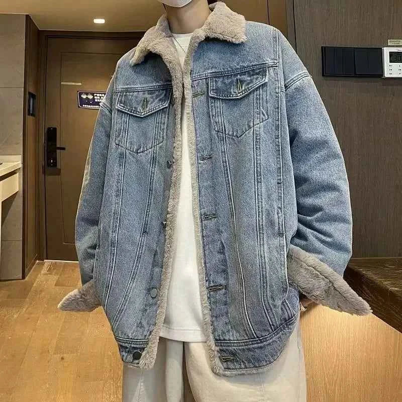 Streetwear Thick Winter Fleece Furr Denim Jacket