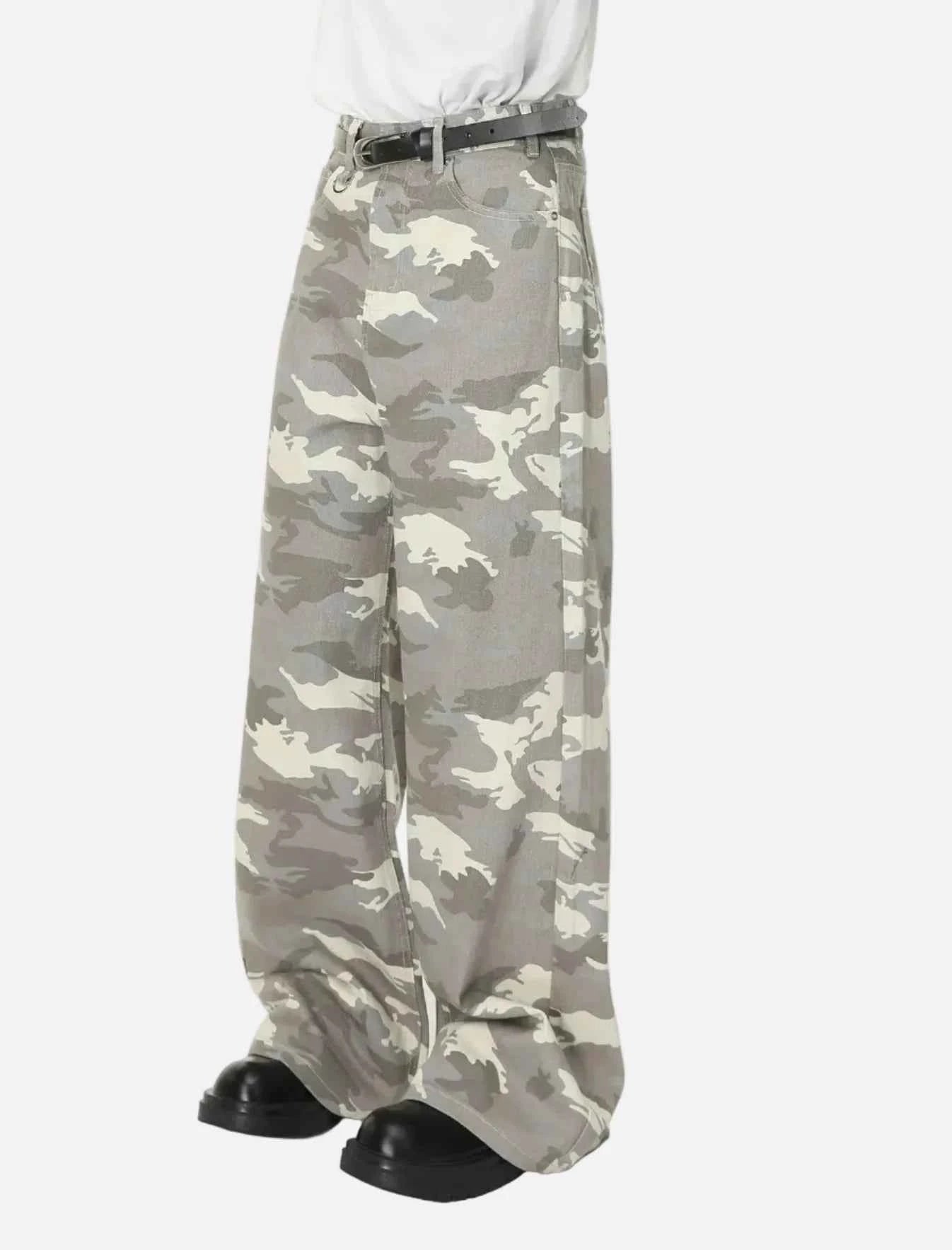 Y2K Camouflage Print Draped Floor Wide Leg Jeans
