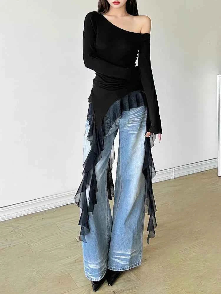 Sweet Gentle Ruffles Tassel Off T-Shirt