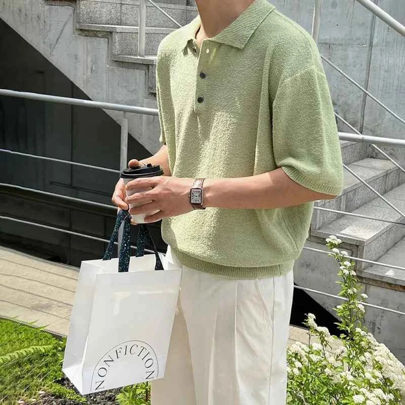 Classic Comfort Vintage Knitted Polo Casual T-Shirt