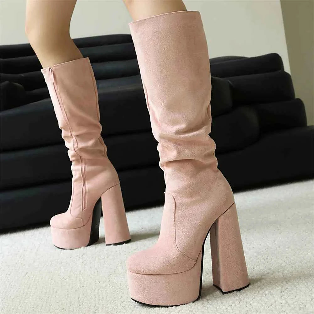 Minimalist Pointed Toe Square High Heels Boots